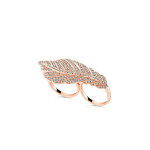 DIamond Double Finger Feather Ring Pink Gold