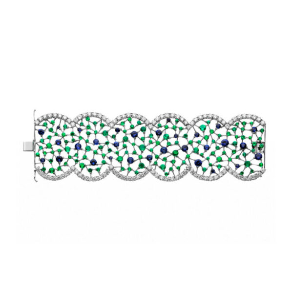 Emerald, Diamond and Sapphire Pierced Bracelet
