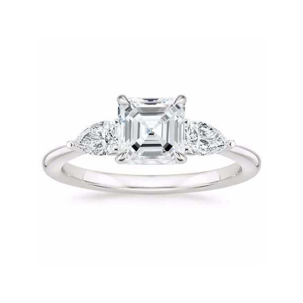 Layla Asscher Diamond Three Stone Engagement Ring White Gold