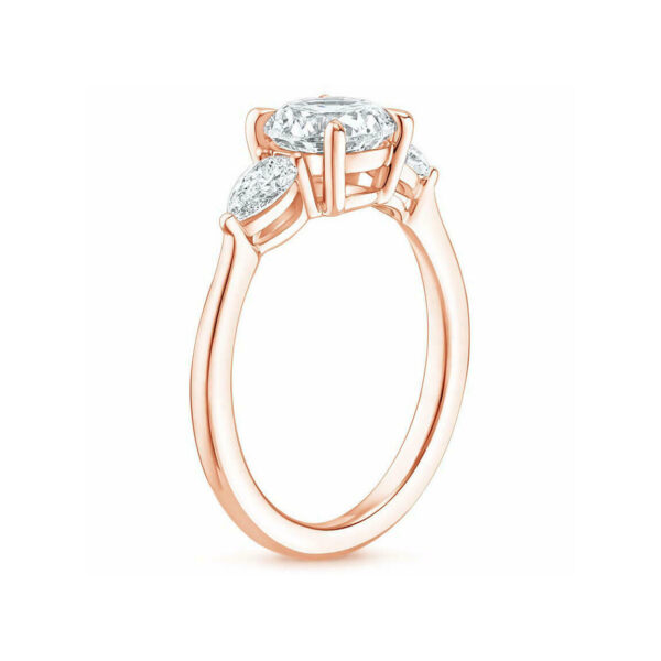 Layla Cushion Diamond Three Stone Engagement Ring Pink Gold Side