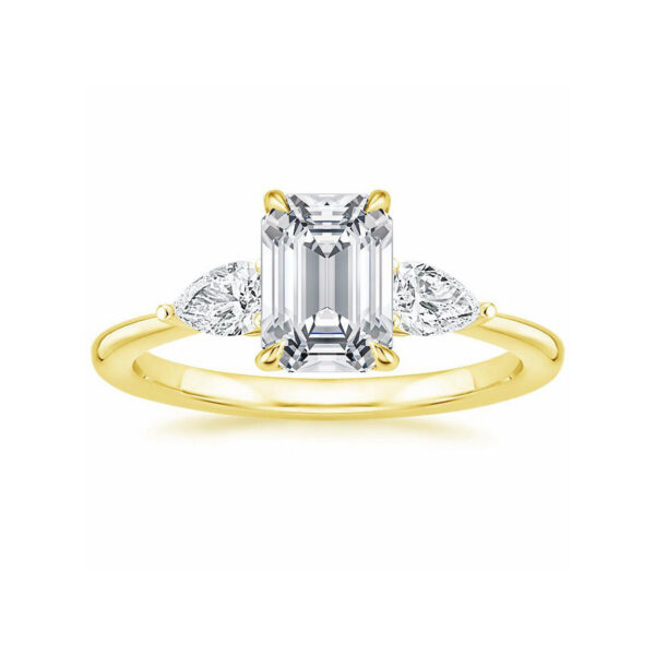 Layla Emerald Diamond Three Stone Engagement Ring Yellow Gold