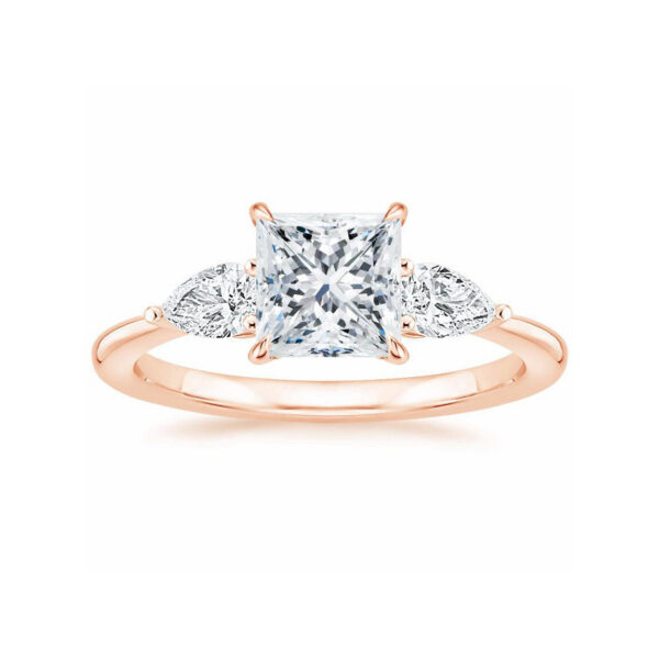 Layla Princess Diamond Three Stone Engagement Ring Pink Gold