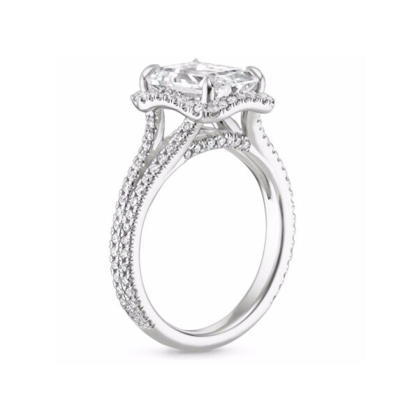 Linda Asscher Diamond Halo Split Shank Engagement Ring White Gold Side