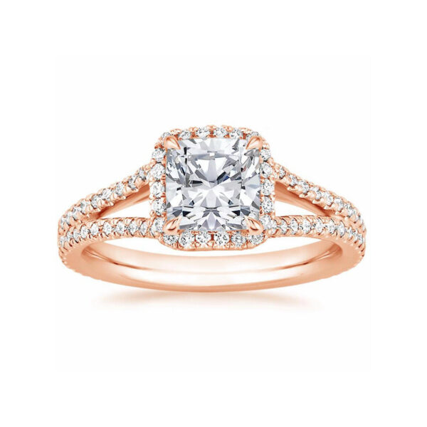 Linda Cushion Diamond Halo Split Shank Engagement Ring Pink Gold