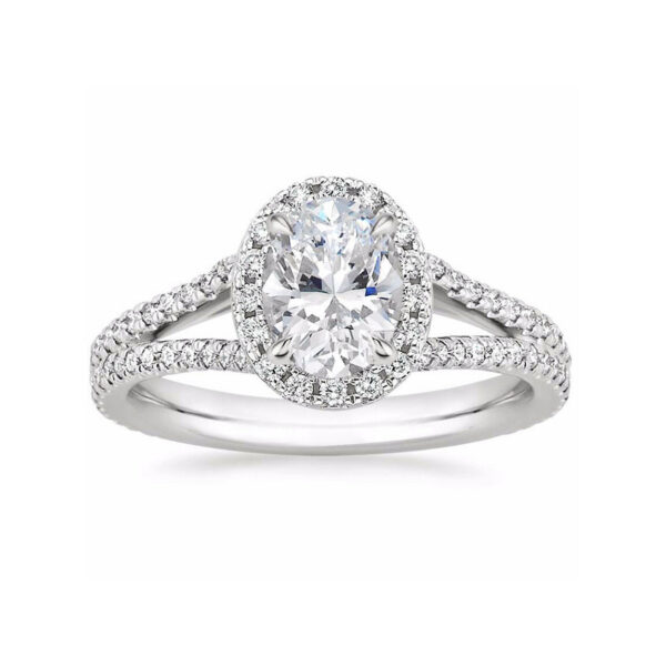Linda Oval Diamond Halo Split Shank Engagement Ring White Gold