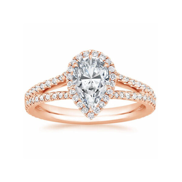 Linda Pear Diamond Halo Split Shank Engagement Ring Pink Gold