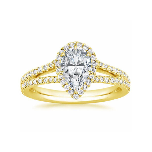 Linda Pear Diamond Halo Split Shank Engagement Ring Yellow Gold