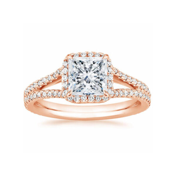 Linda Princess Diamond Halo Split Shank Engagement Ring Pink Gold