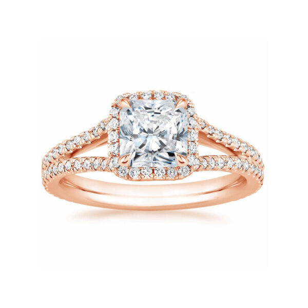 Linda Radiant Diamond Halo Split Shank Engagement Ring Pink Gold