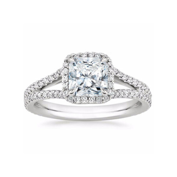 Linda Radiant Diamond Halo Split Shank Engagement Ring White Gold