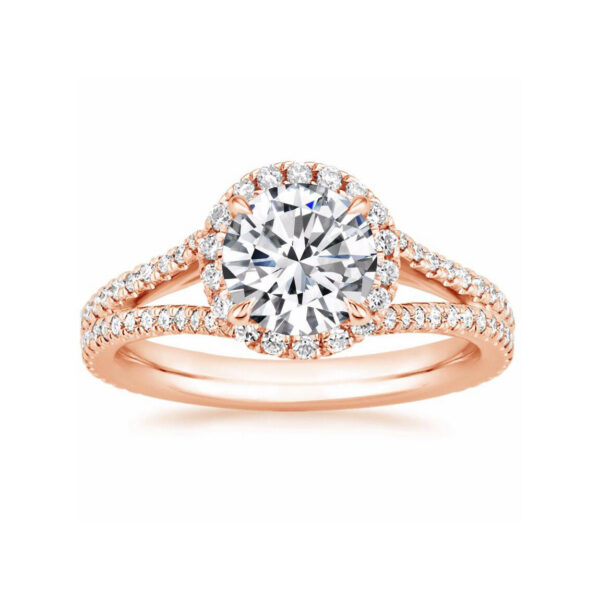 Linda Round Diamond Halo Split Shank Engagement Ring Pink Gold