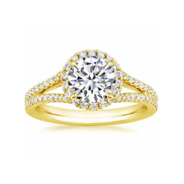 Linda Round Diamond Halo Split Shank Engagement Ring Yellow Gold