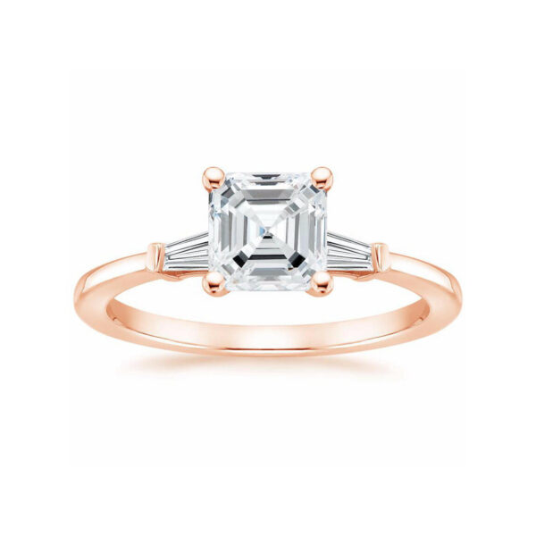 Liv Asscher Diamond Baguette Engagement Ring Pink Gold