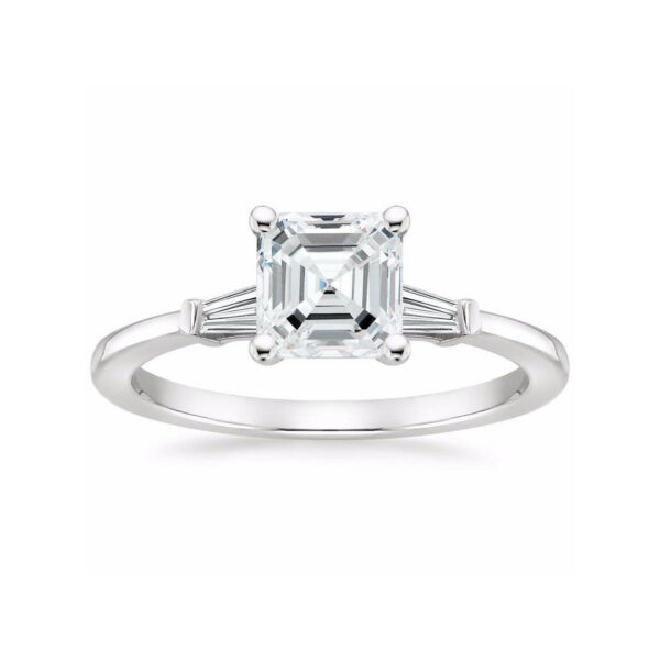 Liv Asscher Diamond Baguette Engagement Ring White Gold
