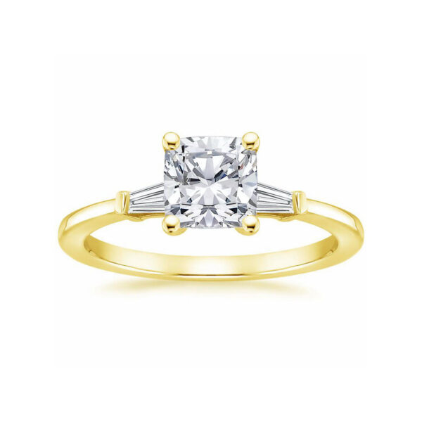Liv Cushion Diamond Baguette Engagement Ring Yellow Gold