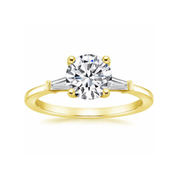 Liv Round Diamond Baguette Engagement Ring Yellow Gold