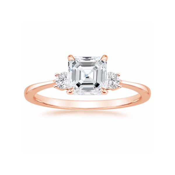 Liza Asscher Diamond Three Stone Engagement Ring Pink Gold