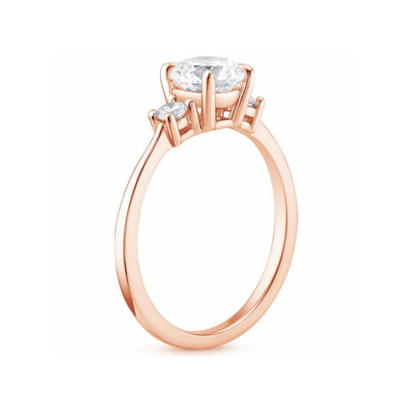 Liza Asscher Diamond Three Stone Engagement Ring Pink Gold Side