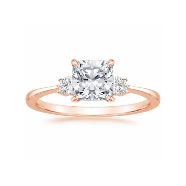 Liza Cushion Diamond Three Stone Engagement Ring Pink Gold