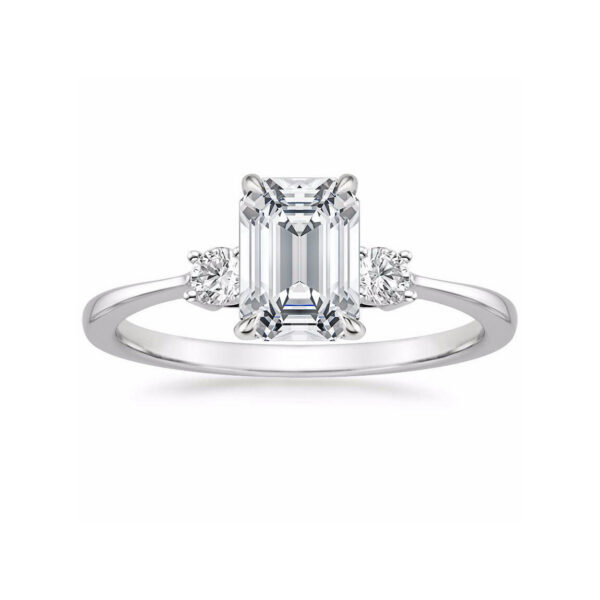 Liza Emerald Diamond Three Stone Engagement Ring White Gold