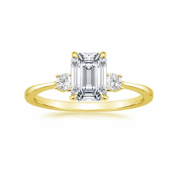 Liza Emerald Diamond Three Stone Engagement Ring Yellow Gold