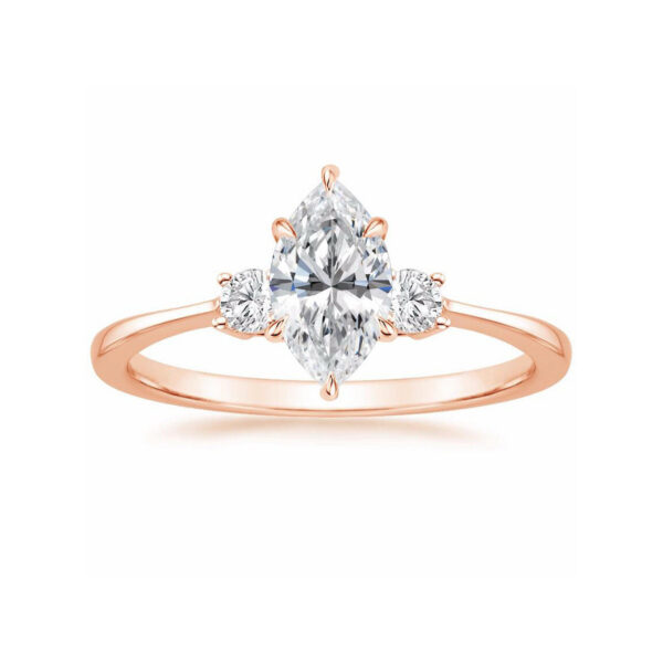 Liza Marquise Diamond Three Stone Engagement Ring Pink Gold