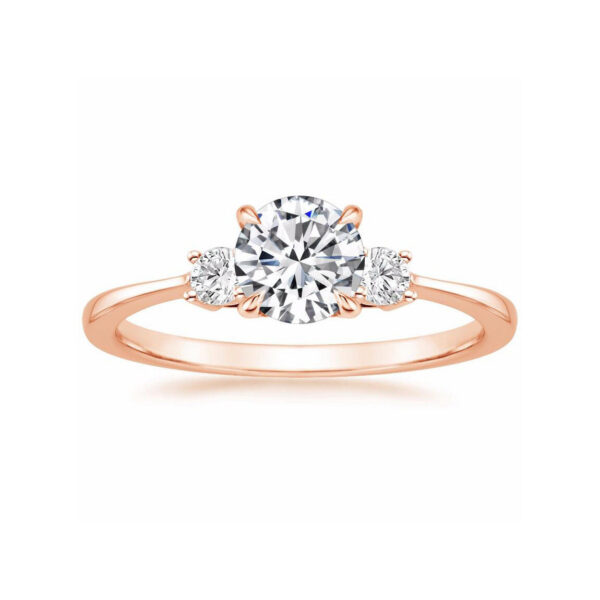 Liza Round Diamond Three Stone Engagement Ring Pink Gold