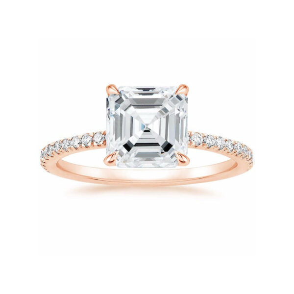 Lola Asscher Diamond Pave Solitaire Engagement Ring Pink Gold
