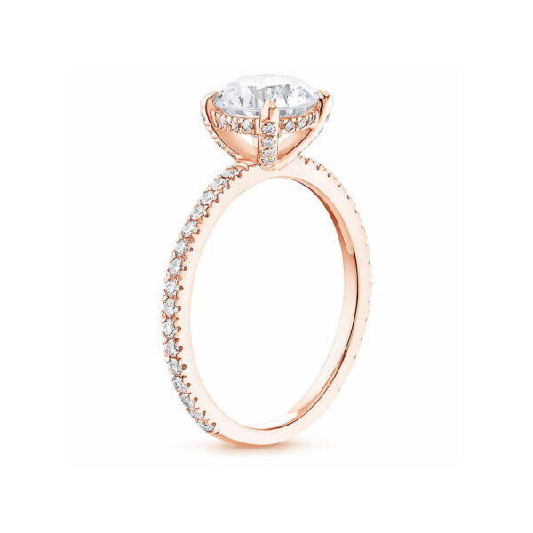 Lola Asscher Diamond Pave Solitaire Engagement Ring Pink Gold Side