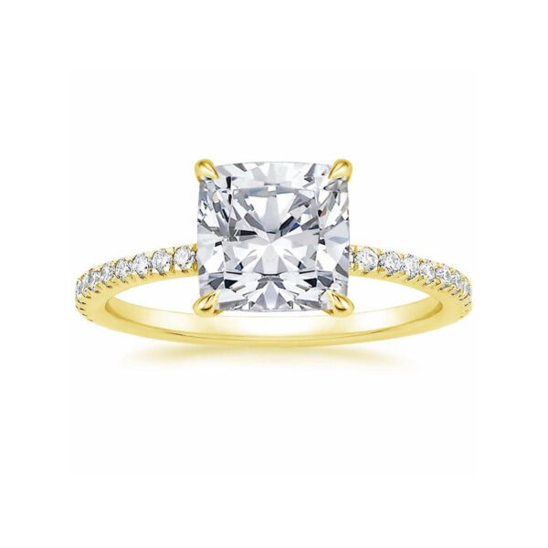 Lola Cushion Diamond Pave Solitaire Engagement Ring Yellow Gold