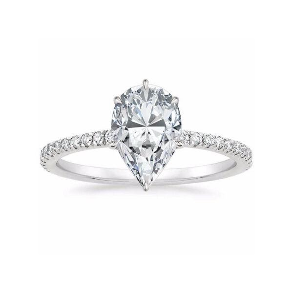 Lola Pear Diamond Pave Solitaire Engagement Ring White Gold