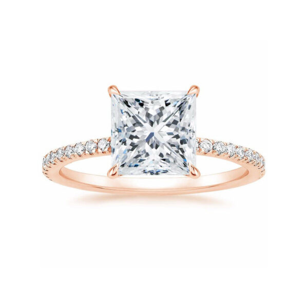 Lola Princess Diamond Pave Solitaire Engagement Ring Pink Gold