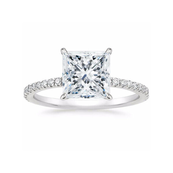 Lola Princess Diamond Pave Solitaire Engagement Ring White Gold