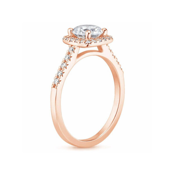 Lou Asscher Diamond Halo Pave Engagement Ring Pink Gold SIde