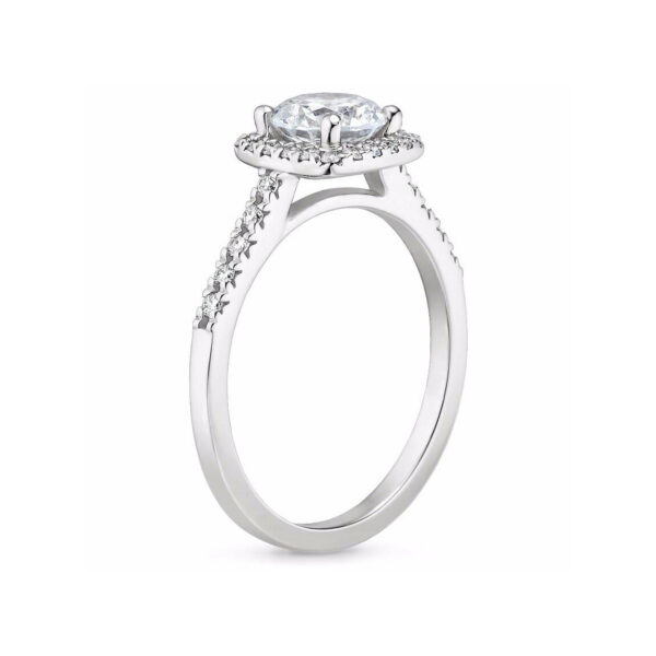 Lou Asscher Diamond Halo Pave Engagement Ring White Gold Side