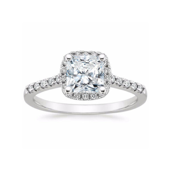 Lou Cushion Diamond Halo Pave Engagement Ring White Gold