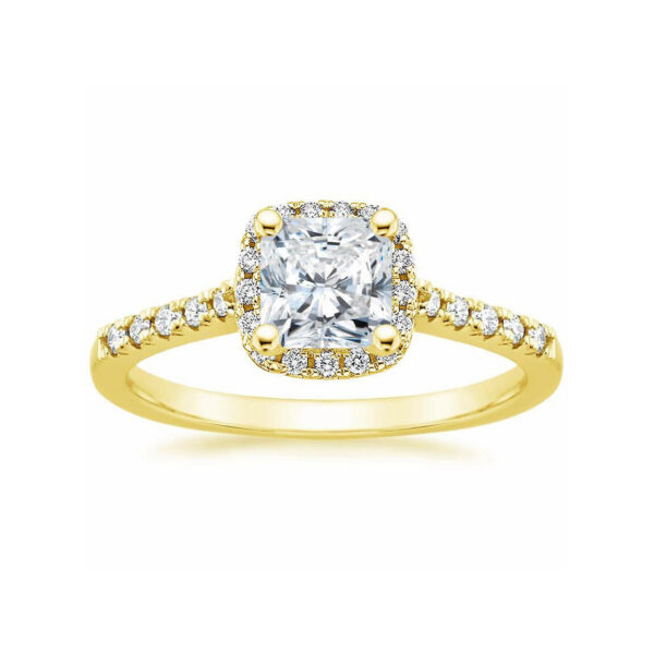 Lou Cushion Diamond Halo Pave Engagement Ring Yellow Gold