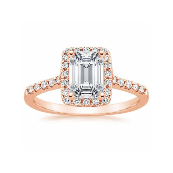 Lou Emerald Diamond Halo Pave Engagement Ring Pink Gold