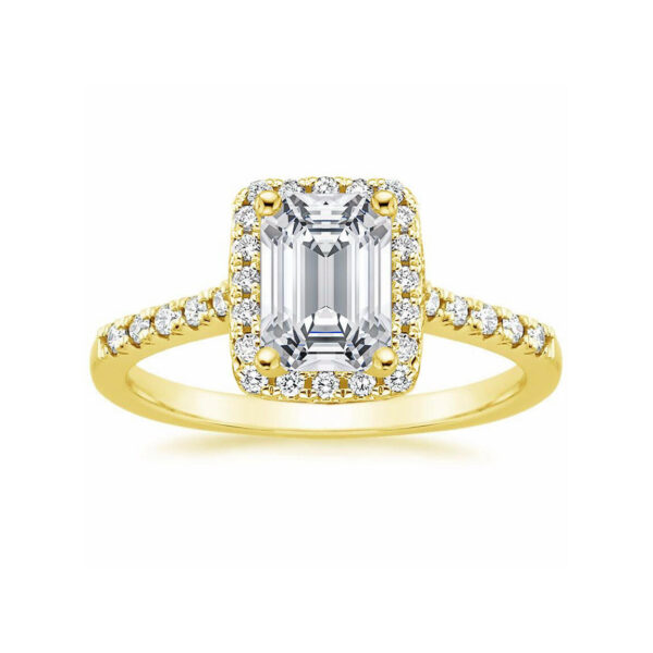 Lou Emerald Diamond Halo Pave Engagement Ring Yellow Gold