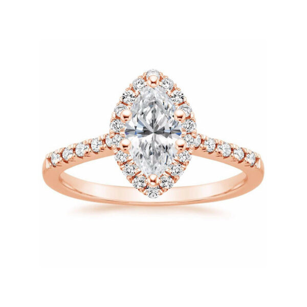 Lou Marquise Diamond Halo Pave Engagement Ring Pink Gold