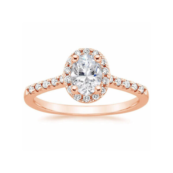 Lou Oval Diamond Halo Pave Engagement Ring Pink Gold