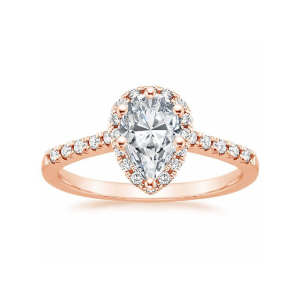 Lou Pear Diamond Halo Pave Engagement Ring Pink Gold