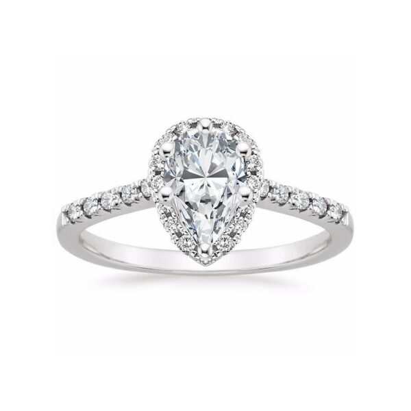 Lou Pear Diamond Halo Pave Engagement Ring White Gold