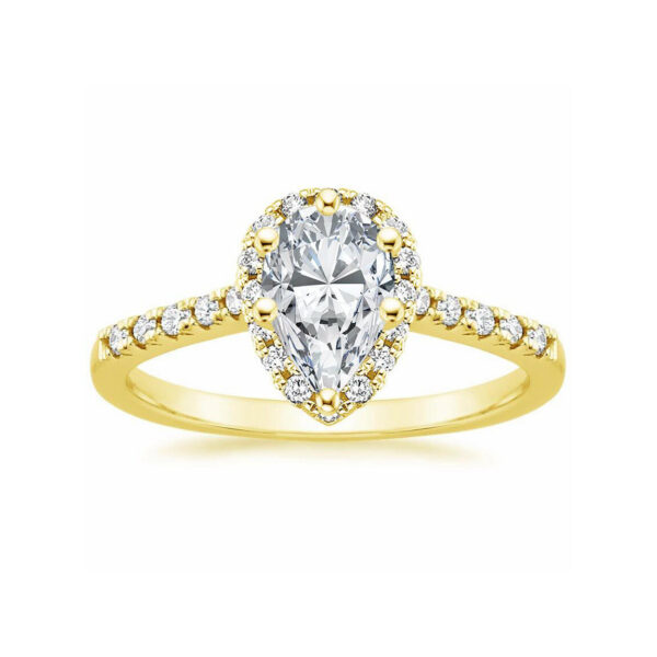 Lou Pear Diamond Halo Pave Engagement Ring Yellow Gold
