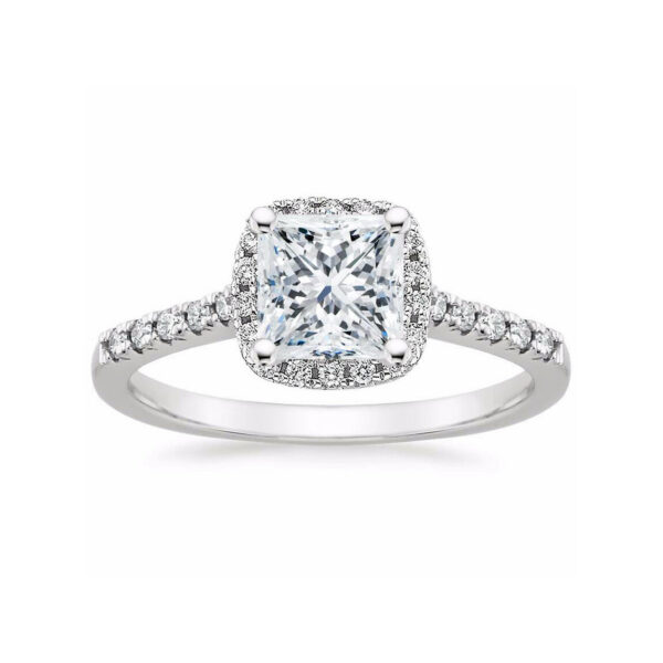 Lou Princess Diamond Halo Pave Engagement Ring White Gold