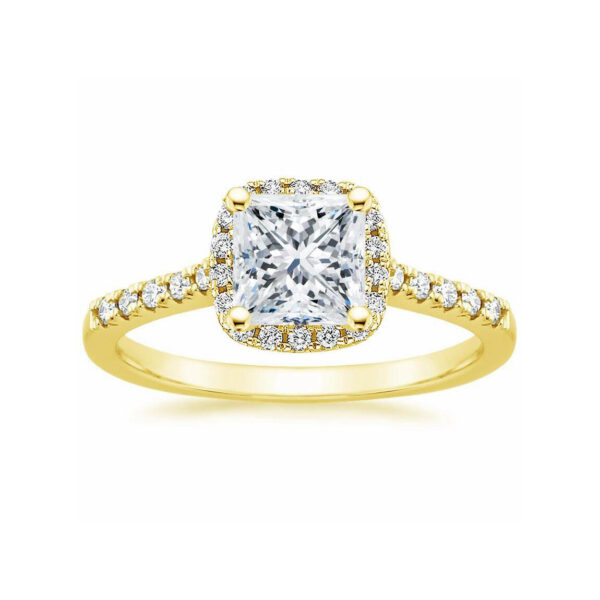 Lou Princess Diamond Halo Pave Engagement Ring Yellow Gold