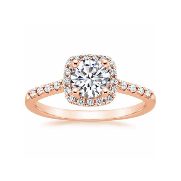 Lou Round Diamond Halo Pavé Engagement Ring Pink Gold