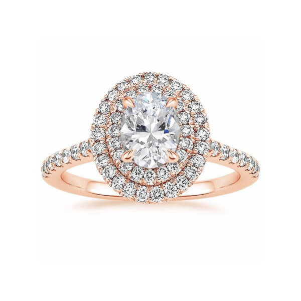 Louise Oval Diamond Double Halo Engagement Ring Pink Gold