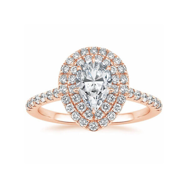 Louise Pear Diamond Double Halo Engagement Ring Pink Gold