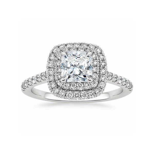 Louise Princess Diamond Double Halo Engagement Ring White Gold